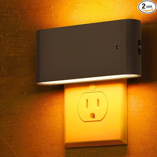 L LOHAS LED Night Light, 2 Pack Dimmable Modern LED Night Lights Plug into Wall,Dusk to Dawn Sensor Night Lights for Kid, 0-100LM 2000K Amber Nightlight for Hallway Bedroom Stairway