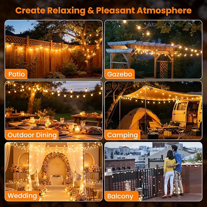 Kawaya Upgarded 100FT Outdoor String Lights with 50+2 G50 Globe Blubs, IP65 LED Patio Lights Outdoor Waterproof, Shatterproof Hanging Lights Outside for Porch Bistro Backyard Gazebo Balcony Cafe