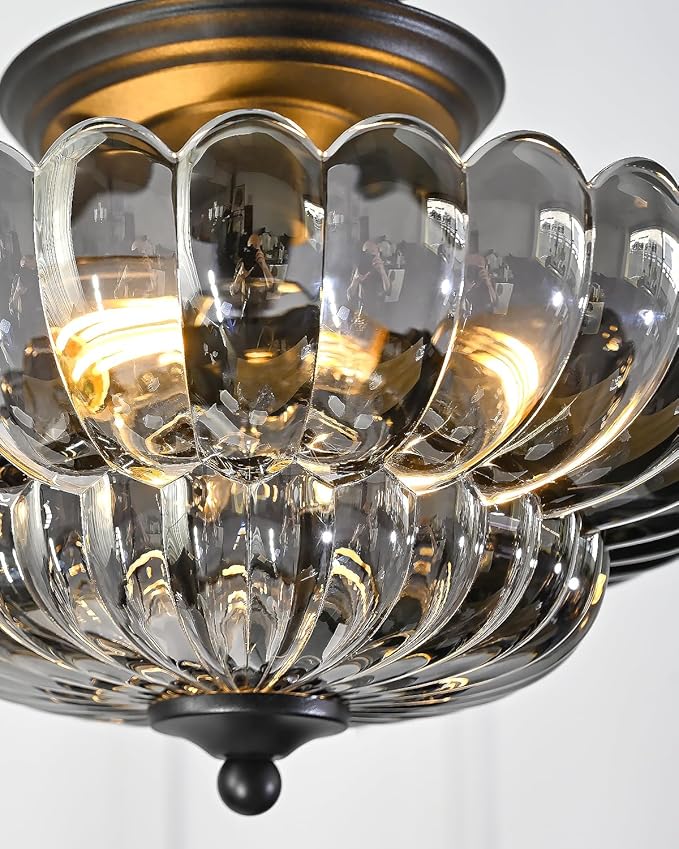 3-Light Corridor Fixture Semi-Recessed Ceiling Light Smoked Glass Modern Lighting Suitable for Bedrooms, Kitchens, Entryways, Bathrooms