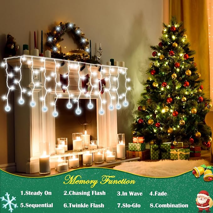 Christmas Globe Curtain String Lights 11.5ft 96LED Globe Crystal Ball Fairy Lights,Shatterproof Crystal Crackle Globe Window Lights W/Plug-in for Christmas Decoration Indoor Outdoor Bedroom