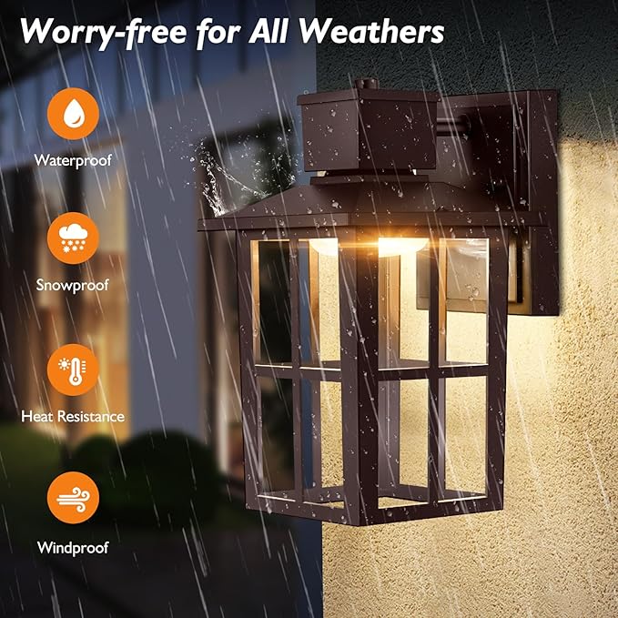 Brightever Outdoor Wall Light Fixture, LED Exterior Wall Lantern Waterproof, 10W 800LM High Brightness, 3000K/4000K/6500K Selectable Brown Patio Wall Lights for House 1 Pack