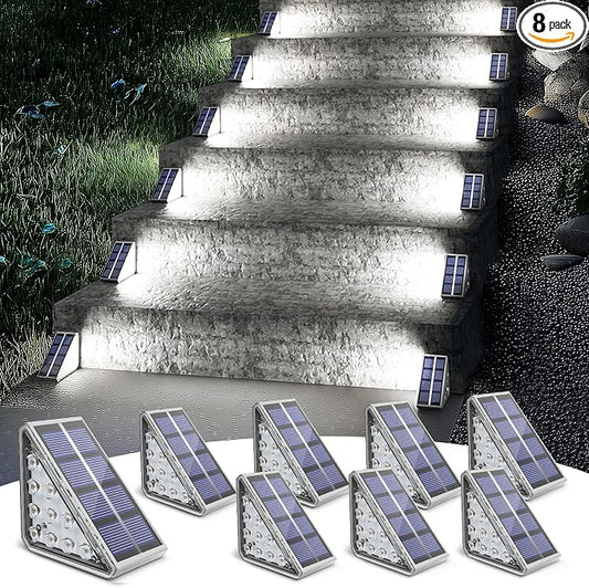 NIORSUN Outdoor Step Lights, 8 Pack Solar Stair Lights Outdoor Waterproof IP67 Auto On Off, Solar Lights for Steps,Stair,Patio,Yard,Porch,Front Door,Sidewalk,Deck Decor,Cool White