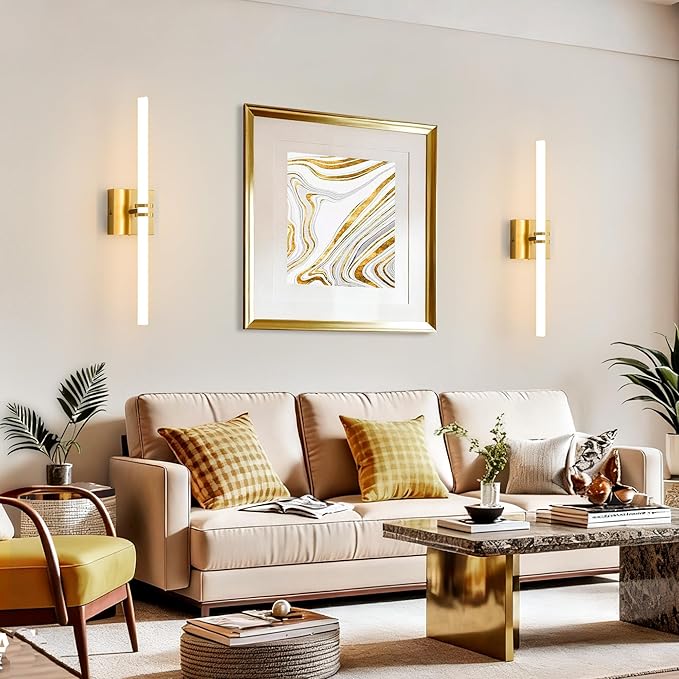 Bathroom Light Fixtures,Gold 18W LED 360° Full Lighting Modern Wall Sconce Vanity Ligh with 5-Color Dimmable 3000K-6000K, 22.05inch Vanity Lighting for Bath, Powder Room, Bedroom, Hallway