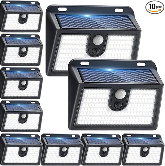 [10 Packs] Solar Motion Sensor Outdoor Lights, Super Bright Solar Lights Outdoor Waterproof, 3 Lighting Modes Security Wall Light for Outside Walking Dog Fence Backyard Deck Garden Door Step Garage