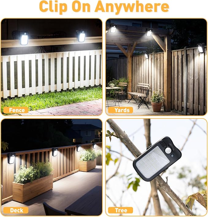 2 Pack Clip On Solar Lights Outdoor, 60 LED 500LM Motion Sensor Clamp Light