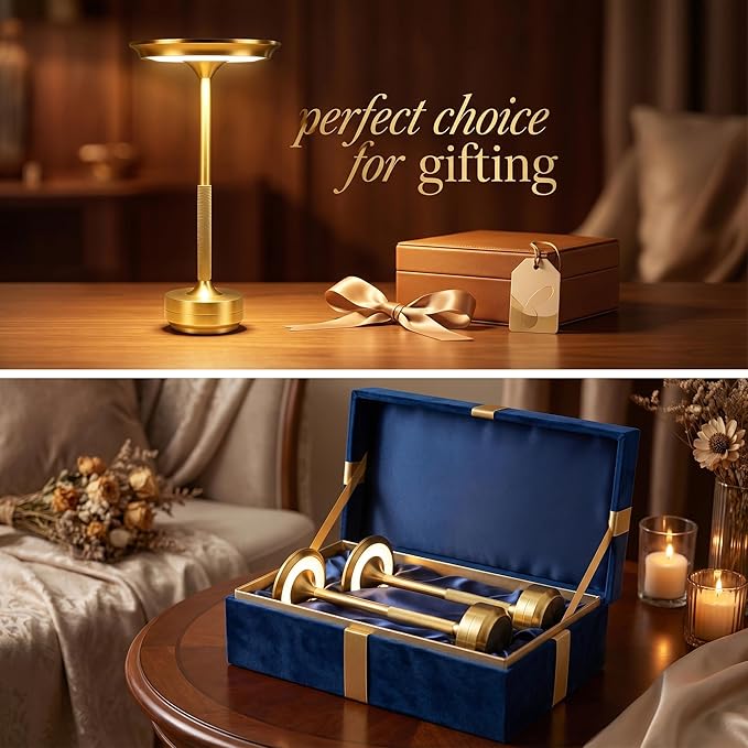 Rechargeable Cordless Table Lamp Set of 2, Portable Battery Operated LED Table Light, 3 Color Stepless Dimming with Touch Sensor & Memory Function for Outdoor Patio Restaurant Dining Room,Gold