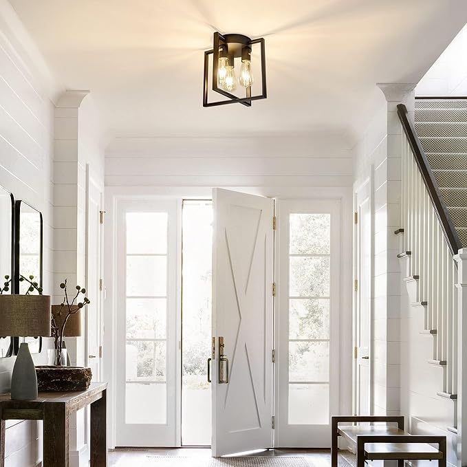3-Lights Black Ceiling Light, Farmhouse Industrial Matte Kitchen Lighting Fixtures Ceiling for Hallway, Bedroom, Bathroom, Entryway(No E26 Bulbs)