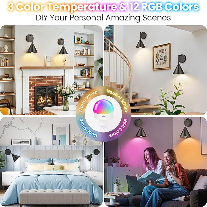 MATAMEYE Rechargeable Wall Sconce Set of 2, Black Wireless Battery Operated Wall Lamp with Remote, Dimmable & Timer, Modern Industrial Indoor Light Fixture, Bulb Included