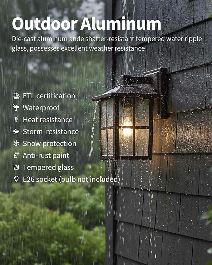 KDG Outdoor Waterproof Patio Wall Light Fixtures Set of 2, Brown E26 Socket Exterior Lanterns with Tempered Glass, Modern Wall Mounted Lamp Suitable for Home, Front Door, Garden, Garage, Porch