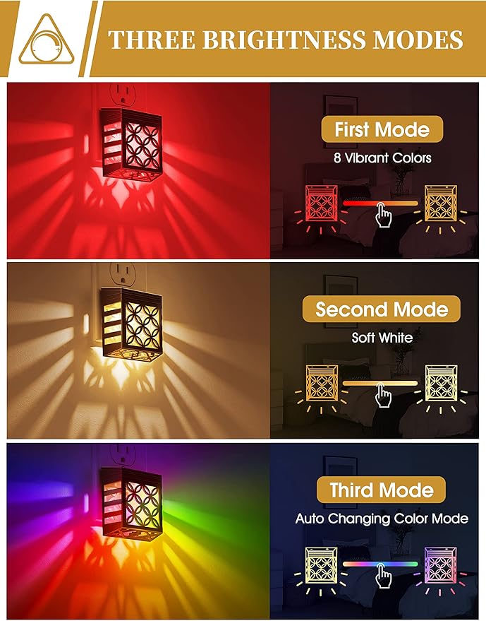 DORESshop Night Lights Plug Into Wall [2 Pack], LED Night Light, Color-Changing, Plug in Night Light, 8 Color RGB, Dusk-to-Dawn, Night Light for Kids, Nightlights for Children, Baby, Nursery, Kitchen