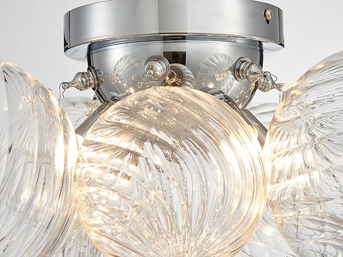 Shrine Lighting Chrome Bubble Glass Ceiling Light, Flush Mount Ceiling Light for Living Room, D18'' x H9'', G9*4 Sockets, Globe Glass Shade & Chrome Finish Frame