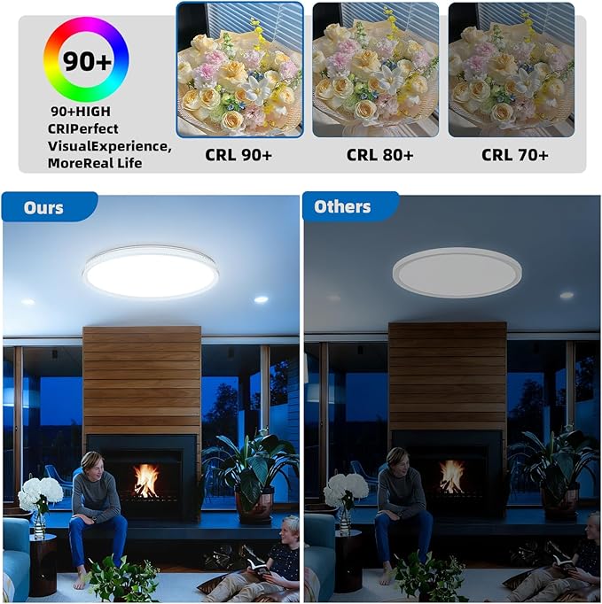 LED Ceiling Light 15-Inch Dimmable Flush Mount with 5CCT Adjustable Color Temperature (2700K-5000K), 35W 4000LM, Ceiling Light Fixture for Bedroom, Kitchen, Living Room, Office, and Hallway.