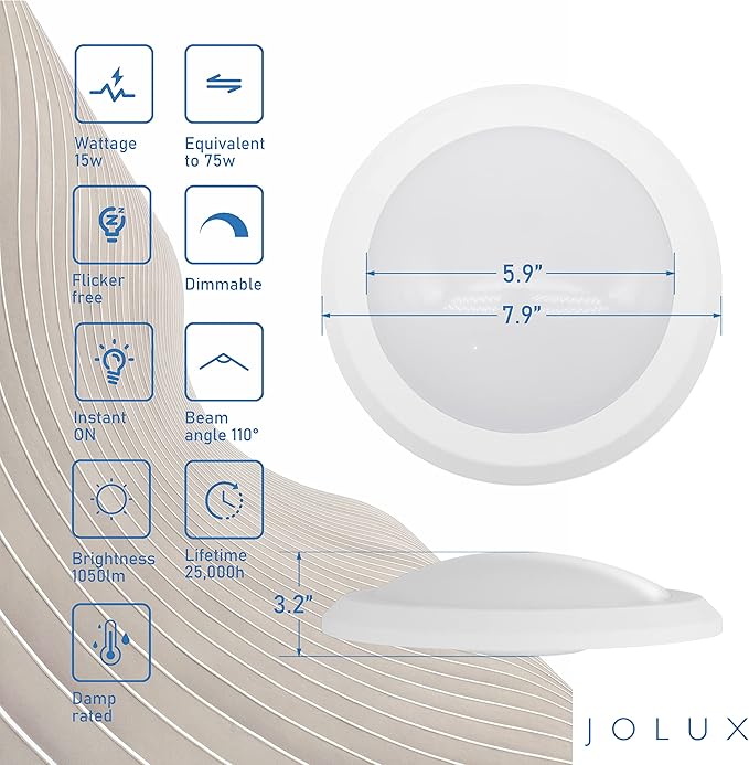Jolux 7.5inch LED Disk Lights Surface Flush Mount Ceiling Disk Light, 4/5/6 inch Recessed Can Lights,15W=100W,4000K Cool White, Dimmable,Easyinstall with Extension Spring Hook for Free-Length,6Pack