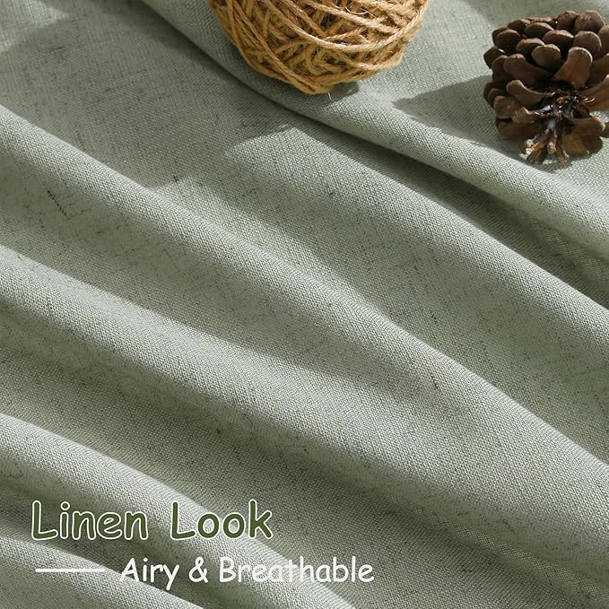 Desert Sage Linen Curtains 80 Inch Length for Living Room Light Filtering Semi Sheer Curtain Back Tab Rustic Farmhouse Decor Elegant Luxury Boho Drapes for Bedroom Dinner Room 52x80, 2 Panels