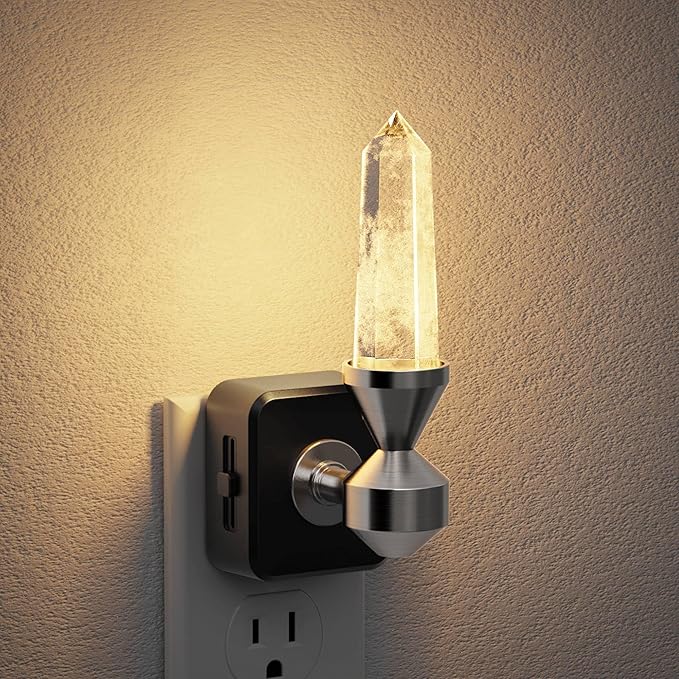 JandCase Healing Crystals LED Night Light Plug into Wall,Dimmable Night Lights witih Clear Quartz Tower, Dusk to Dawn Sensor Nightlights for Meditation Living Room Bedroom Home Decor