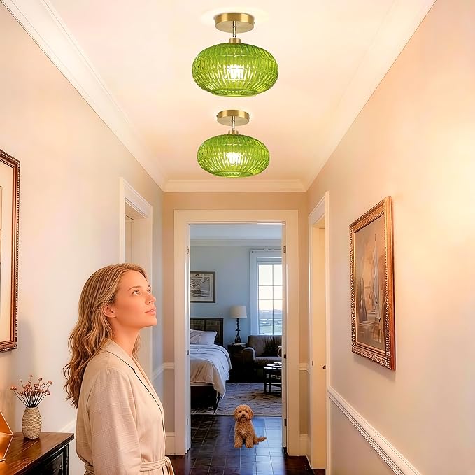 Semi Flush Mount Ceiling Light Fixture,Sloped Ceiling Light Fixture,Vintage Light Fixtures,Green Ceiling Fixture,Kitchen Over Sink Lighting Fixtures,Hanging Light Fixture for Entryway Porch