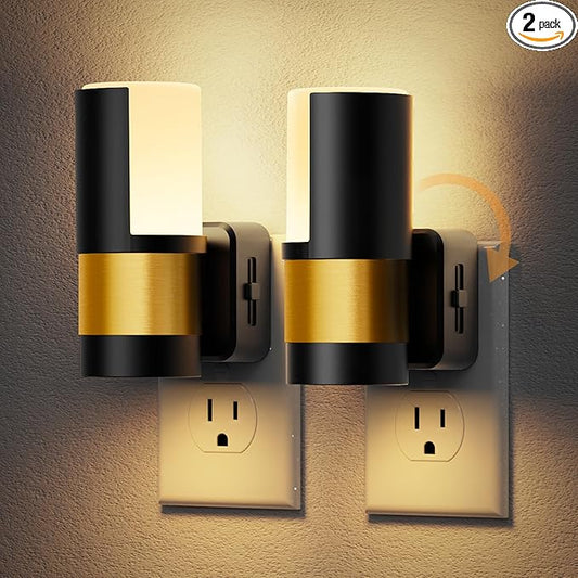 JandCase Plug in Night Light, Rotating Night Light with Dusk to Dawn Sensor, Dimmable 0-100LM Adjustable Brightness, 360°Rotatable, LED Warm White Nightlight for Bathroom Bedroom, 2 Pack