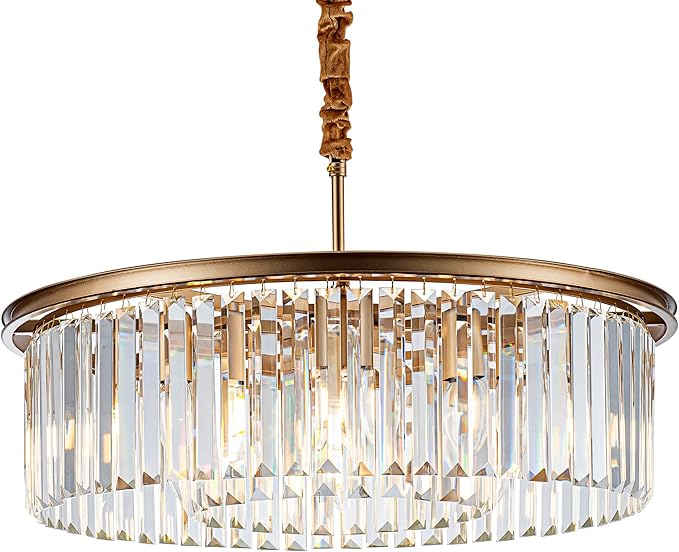 23" Gold Crystal Chandelier 8-Light Modern Crystal Pendant Ceiling Light 2-Rings Luxury Chandeliers,for Dining Room Kitchen Island Living Room Bedroom