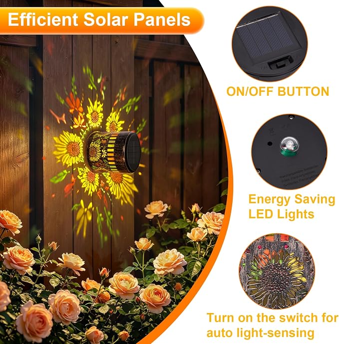2PCS Decorative Solar Sunflower Lights Outdoor, 2026 New Metal Solar Powered Outdoor Deck Step Wall Lights, Sunflower Theme Waterproof Fence Light (Colored Light)