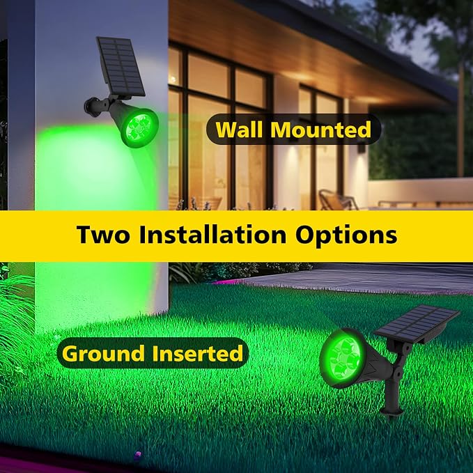 T-SUN Solar Spotlight LED Outdoor Wall Light, IP65 Waterproof, Auto-on at Night/Auto-Off by Day, 180°Angle Adjustable for Tree, Patio, Yard, Garden, Driveway, Stairs, Pool Area (Green)