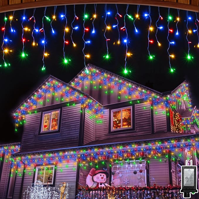 648 LED Christmas Lights with 144 Drops, 66ft 8 Modes Christmas String Lights Outdoor, Waterproof Christmas Decorations Fairy Lights with Timer Memory for Xmas Party Patio Window Fence Multicolor
