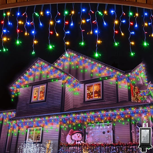 648 LED Christmas Lights with 144 Drops, 66ft 8 Modes Christmas String Lights Outdoor, Waterproof Christmas Decorations Fairy Lights with Timer Memory for Xmas Party Patio Window Fence Multicolor