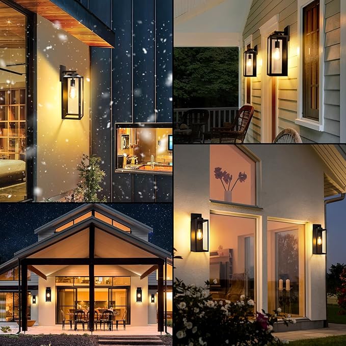 BesLowe 15.25” Large Size Outdoor Wall Light Fixture, Exterior Lighting Fixture Porch Sconce Wall Mounted, Waterproof Outdoor Wall Lantern, Outside Light for House Patio Front Door Entryway, Black