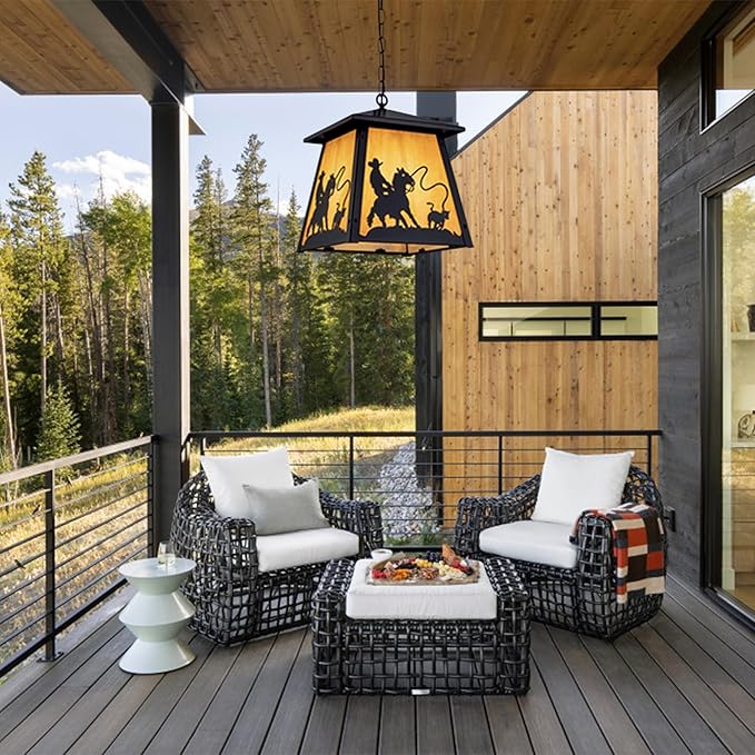 TOCHIC Black Farmhouse Chandelier, 12" Vintage Outdoor Pendant Light Fixture for Porch Gazebo Patio, Rustic Waterproof Western Cowboy Chandeliers for Entryway, Hallway, Foyer, Kitchen, Dining Room