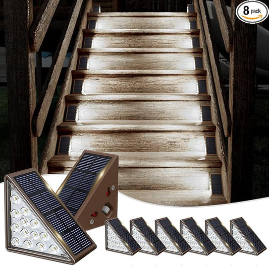 JOFIOS Solar Step Lights for Outside,8pack Solar Stair Lights Outdoor Waterproof IP67,Outdoor Deck Step Lights,Solar Outdoor Lights for Staircase,Patio,Front Step(Cool Brown)