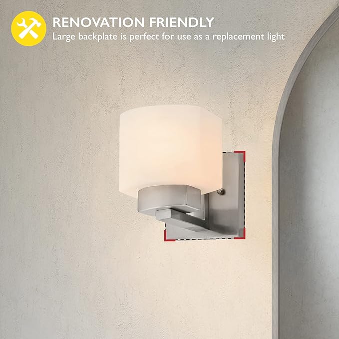 Design House Dove Creek Wall Light Sconce, Satin Nickel Finish, Frosted Glass, Dimmable, for Hallway, Bathroom, Foyer, Bedroom – Design House, 577981