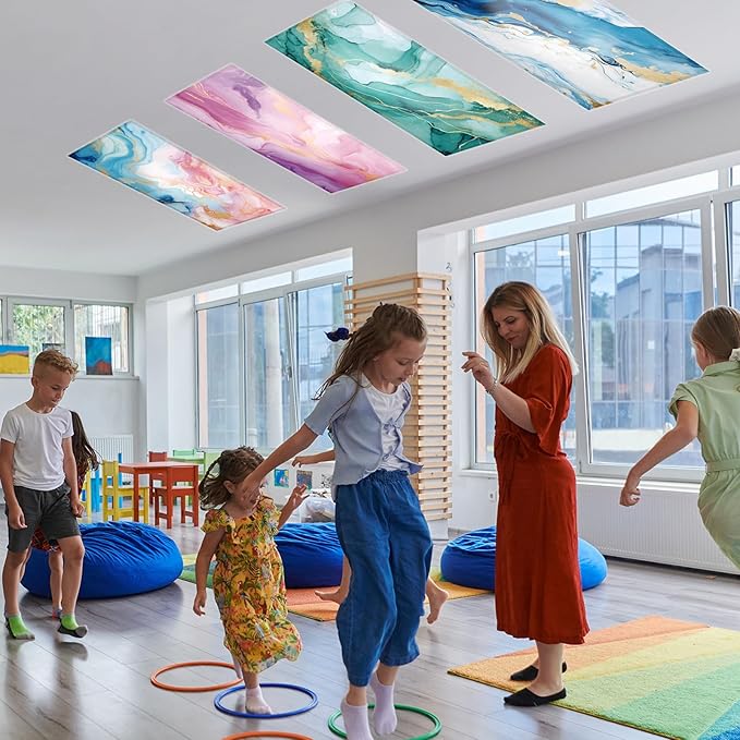 6 Pcs Fluorescent Light Covers, 4x2 Feet Magnetic Light Cover Fluorescent Lights Shade Panel Positive Inspirational Ceiling Lights Filters for Office Classroom Home Drop Ceiling Marble