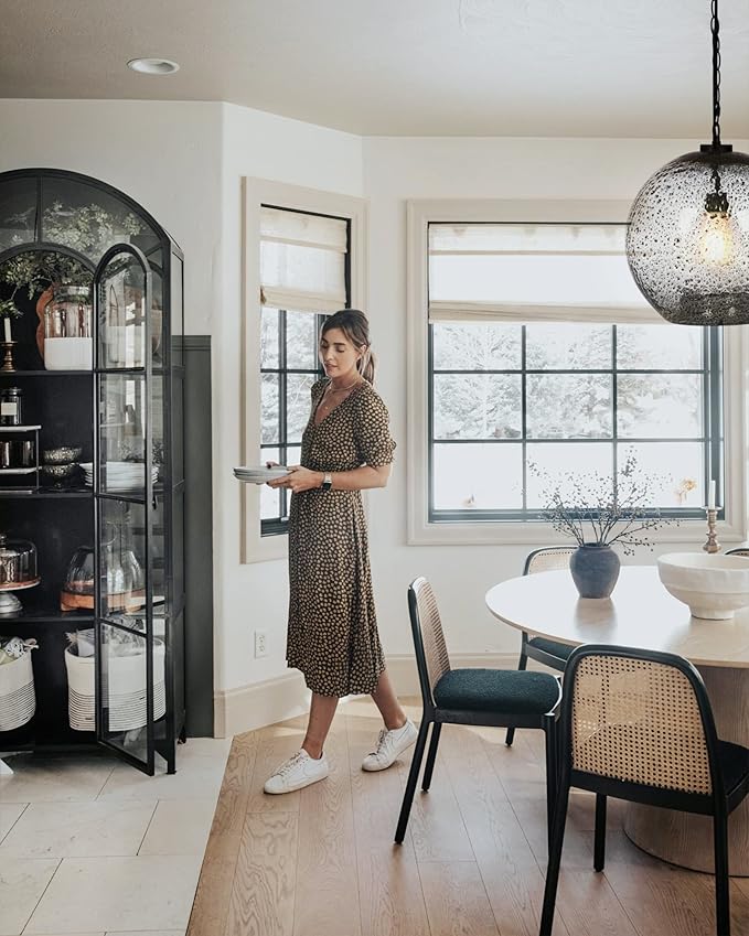 CASAMOTION Pendant Light Fixtures Hand Blown Glass Drop Ceiling Hanging Lighting Rustic Farmhouse Kitchen Island Clear Marble Large Globe Over Dining Room Table Entryway Hallway 15.6 Inch Height