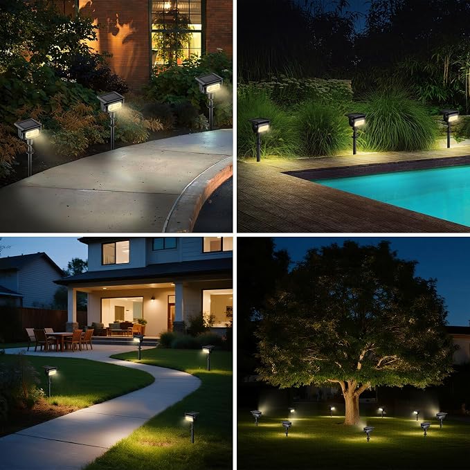 Solar Lights Outdoor, Motion Sensor Outdoor Solar Spotlights Waterproof, Outside Wall Lights, Outdoor Lights Solar Powered for Garden/Patio/Yard/Lawn/Backyard, Warm Yellow Light, 4 Packs