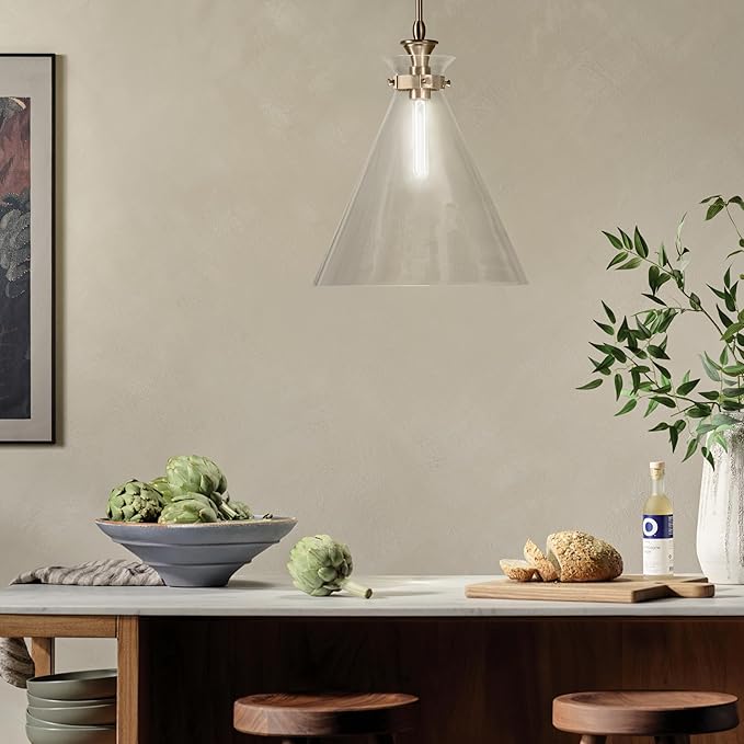 Kichler Laria 1-Light Pendant, Updated Traditional Light, Sloped Ceiling Compatible, for Kitchen with Clear Glass in Champagne Bronze (19.75" x 16"), 52775CPZCLR
