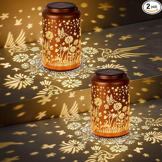 2 Pack Solar Lanterns Outdoor Waterproof Hummingbird Solar Lights Outdoor Waterproof for Garden, Backyard, Patio Decor, Birthday Gifts for Women Mom Grandma, Hanging Garden Lights for Outside