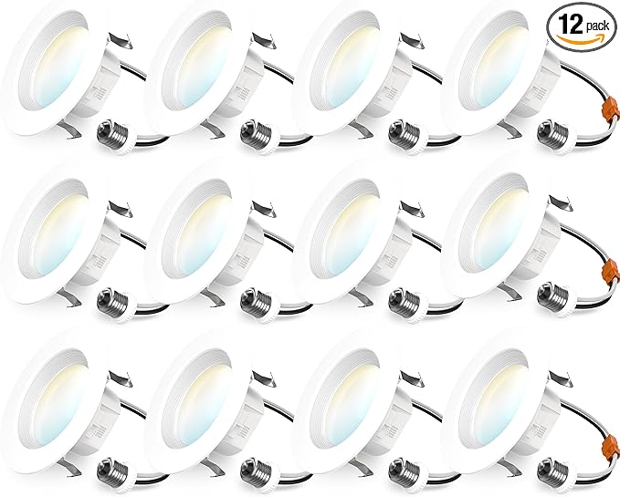 Sunco 12 Pack 4 Inch LED Recessed Lights, 11W 660LM Retrofit Downlight, 5CCT 2700K-5000K, Indoor Dimmable, Baffle Trim, Damp Rated Ceiling Lighting for Kitchen, Bathroom, Bedroom, Energy Star, UL