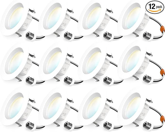 Sunco 12 Pack 4 Inch LED Recessed Lights, 11W 660LM Retrofit Downlight, 5CCT 2700K-5000K, Indoor Dimmable, Baffle Trim, Damp Rated Ceiling Lighting for Kitchen, Bathroom, Bedroom, Energy Star, UL