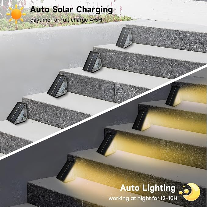 Solar Step Lights, 12 Pack Solar Stair Lights Outdoor Waterproof, Warm White/7 RGB Colors LED Outdoor Deck Light, Outside Light Decor for Garden Stair, Deck, Front Step, Front Porch, and Patio