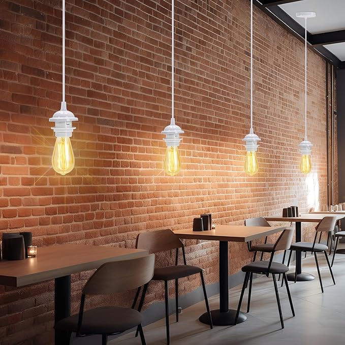 12 Pack Industrial Mini Pendant Light Kit Bulk, UL E26/E27 Lamp Socket 3.28 ft Adjustable Hanging Light Cord Kit Edison Vintage Retro Ceiling Lamp Fixture for Kitchen Bar Decor(White)