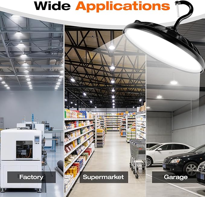 SYLVANIA ValueLED UFO LED High Bay Light, 100W, 11000 LMS, 80 CRI, 5000K, Daylight, Black, 120V with 6' Cord/Plug, High Bay Led Shop Lights for Commercial Factory Barn Garage, UL Listed-10 Pack(67259)