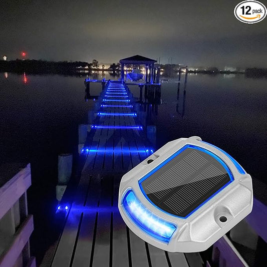 VOLISUN Solar Driveway Lights Dock Deck Lights 12 Pack,2 Colors in 1, LED Solar Powered Waterproof Outdoor Warning Step Light for Driveway Sidewalk Pathway (White/Blue),Auto On/Off