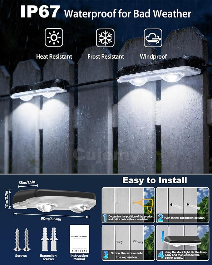 Outdoor Deck Lights 16 Pack, 100ft Smart RGB Outdoor Lights, APP, Remote Control, Waterproof LED String Light with Timer for Wall Fence Step Yard Stairs Pool Halloween Christmas Decor