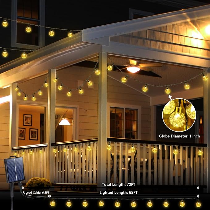 Joomer Solar String Lights Outdoor, 65FT 100LED Globe String Lights 8 Lighting Modes, Waterproof Solar Powered Patio Light for Garden Yard Porch Wedding Party Outdoor Decor (Warm White)