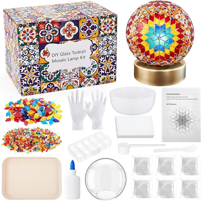 Baquler Turkish Mosaic Lamp Kit DIY Stained Glass Decorative Table Bedside Night Light Tabletop Bohemian Moroccan Lamp Craft Kit for Living Room Decorations(Multicolor)