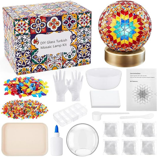 Baquler Turkish Mosaic Lamp Kit DIY Stained Glass Decorative Table Bedside Night Light Tabletop Bohemian Moroccan Lamp Craft Kit for Living Room Decorations(Multicolor)
