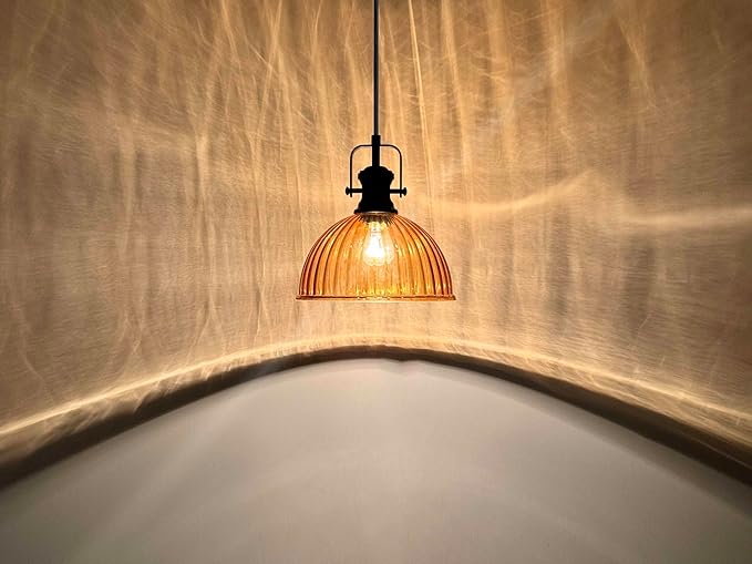 Leading Lighting 1 Light Pendant Light Hanging Modern Farmhouse Indoor Fixture 10" Gold Textured Glass Black Finish Dinning Over Sink Kitchen Island