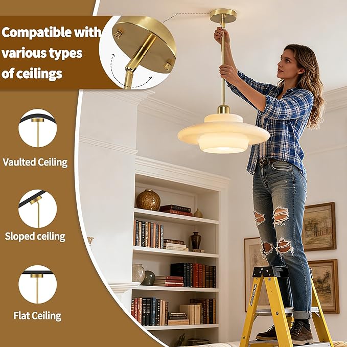 Pendant Lights Kitchen Island: Mid-Century Modern Hanging Light Fixture Entryway - Glass Pendant Lamp Dining Room (Golden Rod)