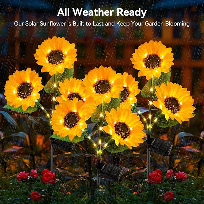 KOOPER Solar Lights Outdoor Decor - Upgraded 8 Pack Solar Garden Lights with 24 Bigger Sunflower Lights, Waterproof Solar Outdoor Lights Auto ON/Off Solar Decorative Lights for Garden, Patio, Yard