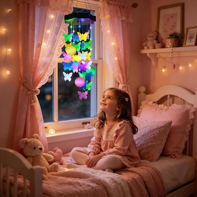Zeiliuled Solar Decorative Lights Outdoor, Pastel Butterfly Shell Mobile | Solar Wind Chimes For Gifts for Mom Grandma Wife, LED Outside Decorative Mobile Lights for Garden Yard Patio Decorations