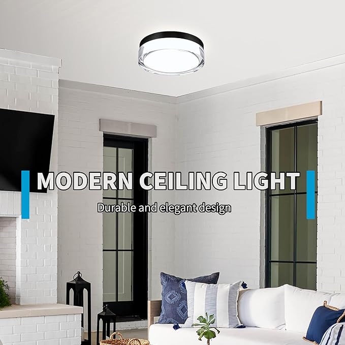 9 inch Flush Mount Ceiling Light Fixture, 3CCT LED Ceiling Lights, Black Modern Dimmable Lighting for Hallway Bathroom, Crystal Prismatic Featured, 3000K/4000K/5000K